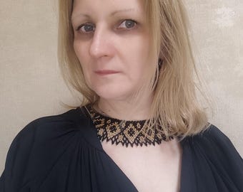 Collar con cuentas geométricas en oro negro, joyería folclórica ucraniana, collar llamativo étnico Sylianka, regalo hecho a mano