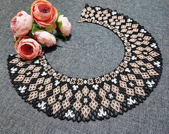 Collar con cuentas negras y beige, joyería geométrica ucraniana, Sylianka étnica minimalista, regalo hecho a mano para ella.