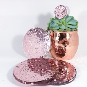 Circular Resin Coasters - Chunky Pink Glitter - Set of 4