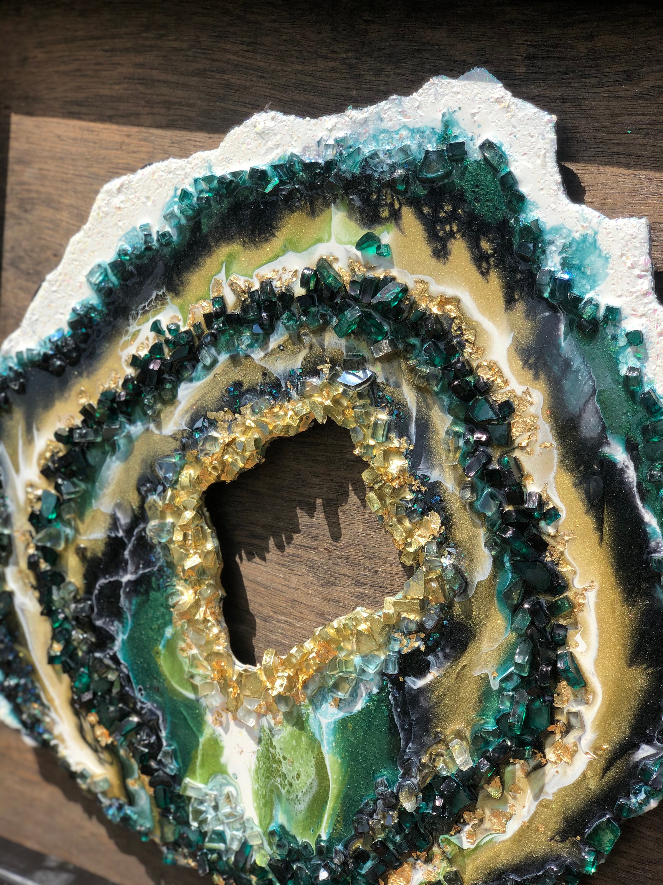 Green and Gold Resin Geode Art in Shadow Box Etsy