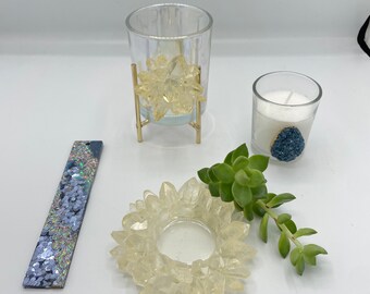 Blue Crystal Votive Gift Set - Resin Candle Holders