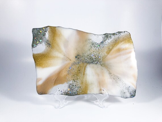 Agate Style Resin Vanity Tray In Tan White Gold And Silver Etsy