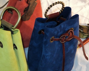 Blue Suede Pig Leather Drawstring Pouch; Medieval Renaissance Coin Satchel; Dice Bag; Many Colors Available; Med. Size;Personalization Avail