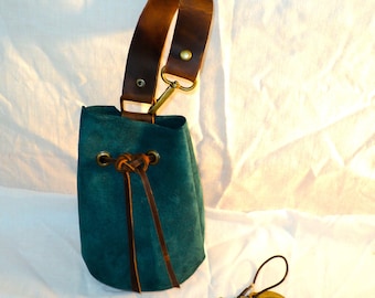 Teal Suede Leather Drawstring Pouch; Medieval Renaissance Coin Satchel; Dice Bag; Many Colors Available; Med. Size;Personalization Avail