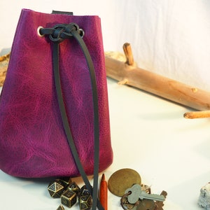 Large Leather Pouch Belt Bag; Purple and Black Medieval Satchel Style Hip Bag; Drawstring Handbag; Large Coin Purse; Personalization Avail