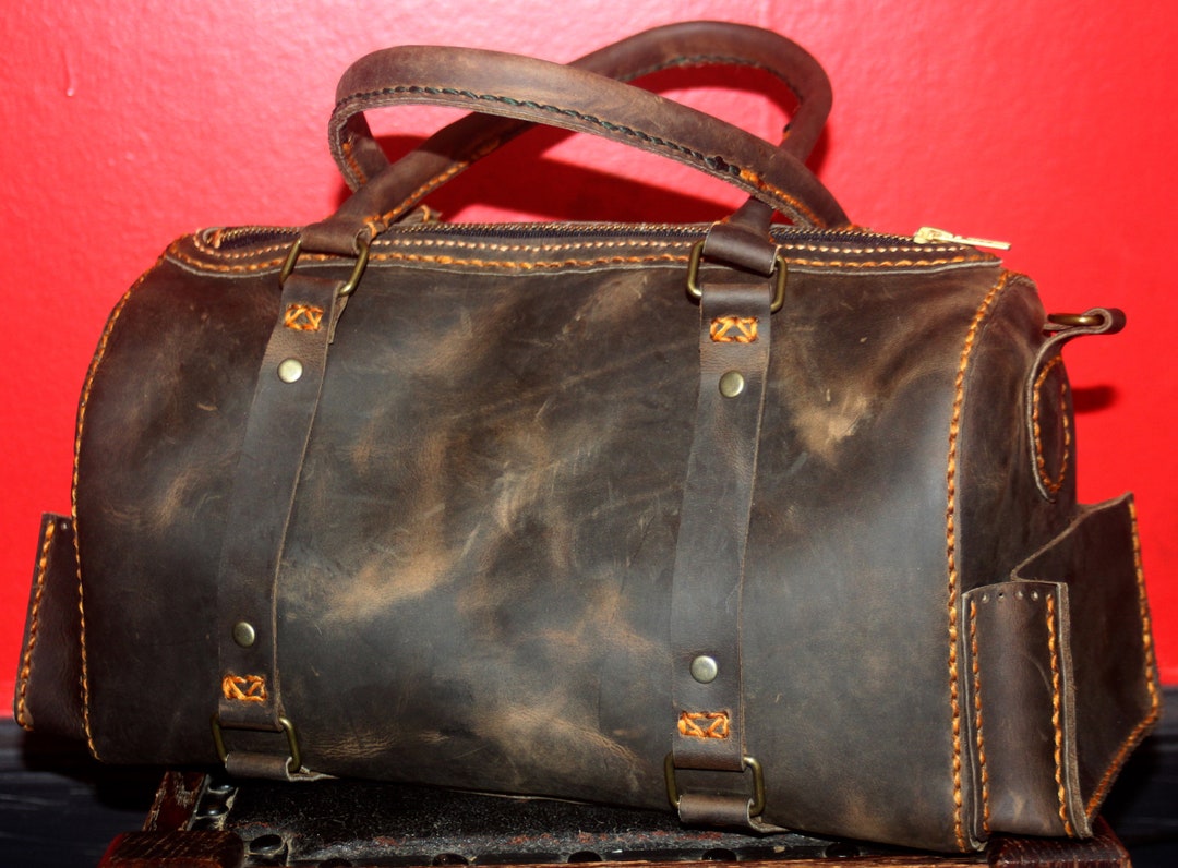 Oiled Leather Day Bag Pocketbook Weekender Bag 2 Sizes Etsy