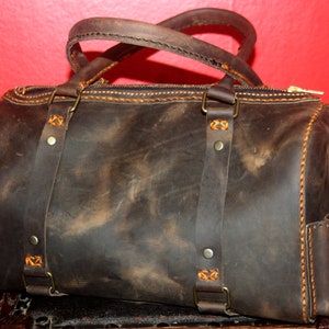 Handmade Oiled Leather Duffle Bag: Weekender Travel Bag, Carry-on