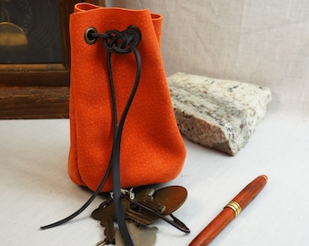 Custom Leather Drawstring Pouch: Brick Red RenFaire Dice Bag