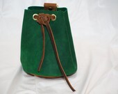 Forest Green Suede Leather Drawstring Pouch Medieval RenFaire Coin Satchel Dice Bag Medium Sized Pouch Personalization Avail