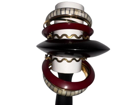 Iris Apfel & Bajalia Stacked Bracelets Set Black … - image 2