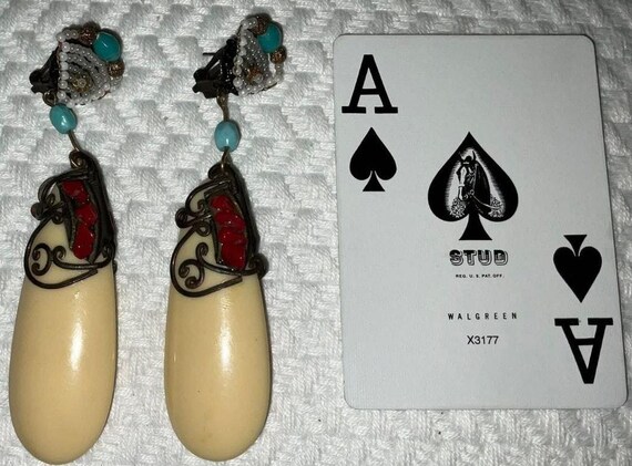 Iris Apfel & Bajalia Dangle Earrings Cream Red Bo… - image 3