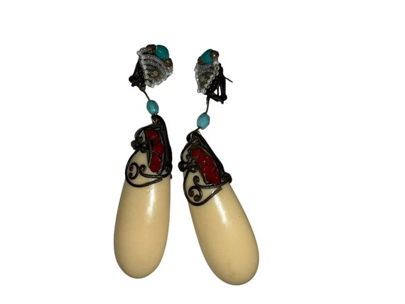 Iris Apfel & Bajalia Dangle Earrings Cream Red Bo… - image 1