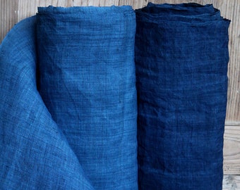 Ancient loom woven fabric indigo blue dye natural plant dye hand dye Linen ONE meter unit