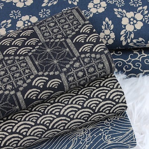 Japanese Fabrics Navy Cotton Traditional Japanese Prints Retro Style Japanese Navy Cotton Prints Fabric Half Yard Unit/Fat Quarters