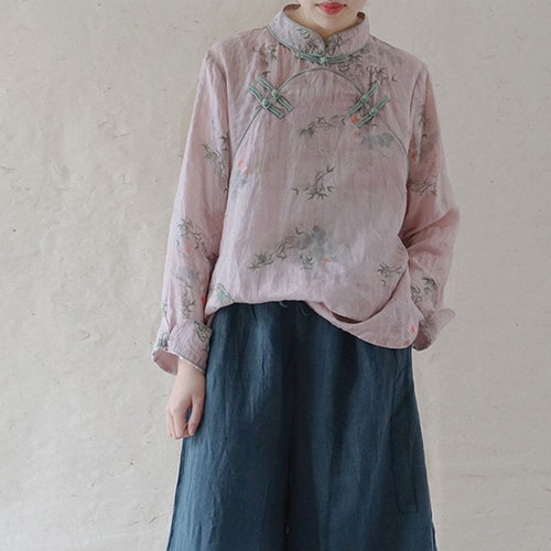 Linen Top Qipao Linen Shirt Chinese Qipao Blouse Chinese - Etsy