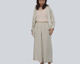 Linen Culotte Wide Leg Pants Linen Wide Skirt Pants Trousers For Women Neza Studio relaxed fit, thick linen loose culottes yoga pants loung