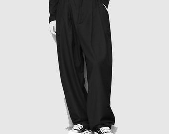 Black Suit Pants Loose Fit Trousers Wide Leg Soft Acetate Pants Neza Studio Long Trousers Unisex Pants Minimalist Style