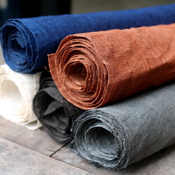 Hand  woven Ancient loom fabric Botanic dye natural plant dye hand dyed Linen ONE meter unit