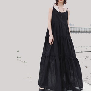 Cami Dress Maxi Cotton Dress Flare Camisole dress Gathers Layered Dress Cotton maxi dress A line Dress Cotton camisole long cotton dress