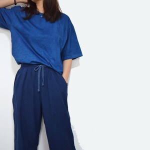 Indigo blue Pants dye trousers natural plant dye cotton pants Unisex Pants with Elastic Band waist Summer Pants