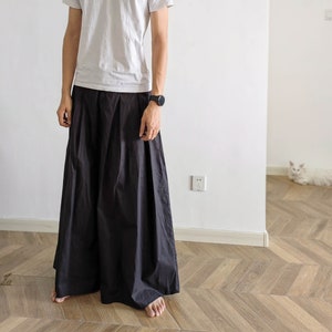 Black Wide Leg cotton pants for men fixed waist band pleated wide leg trousers with pleats front high count cotton Yohji Style pants Unisex