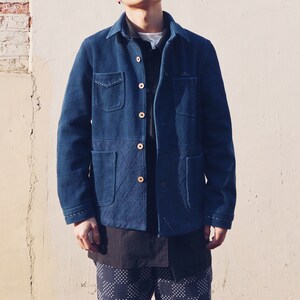 Neza Studio Sashiko Indigo Blue Workwear Jacket Retro Work - Etsy