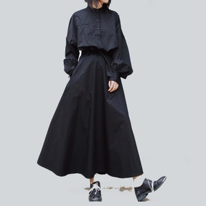 Black Shirt Dress Maxi Dress with Belt Long Sleeves Button Down Back Details Neza Studio Custom made Made to order Black dress Sister dress