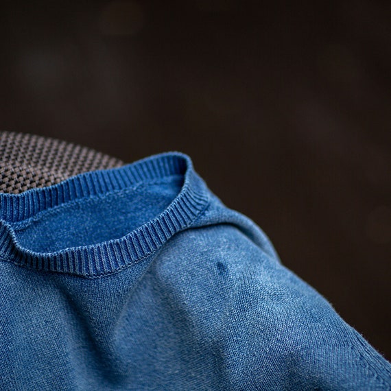 Distress Blue Sweater Washed Denim Look 