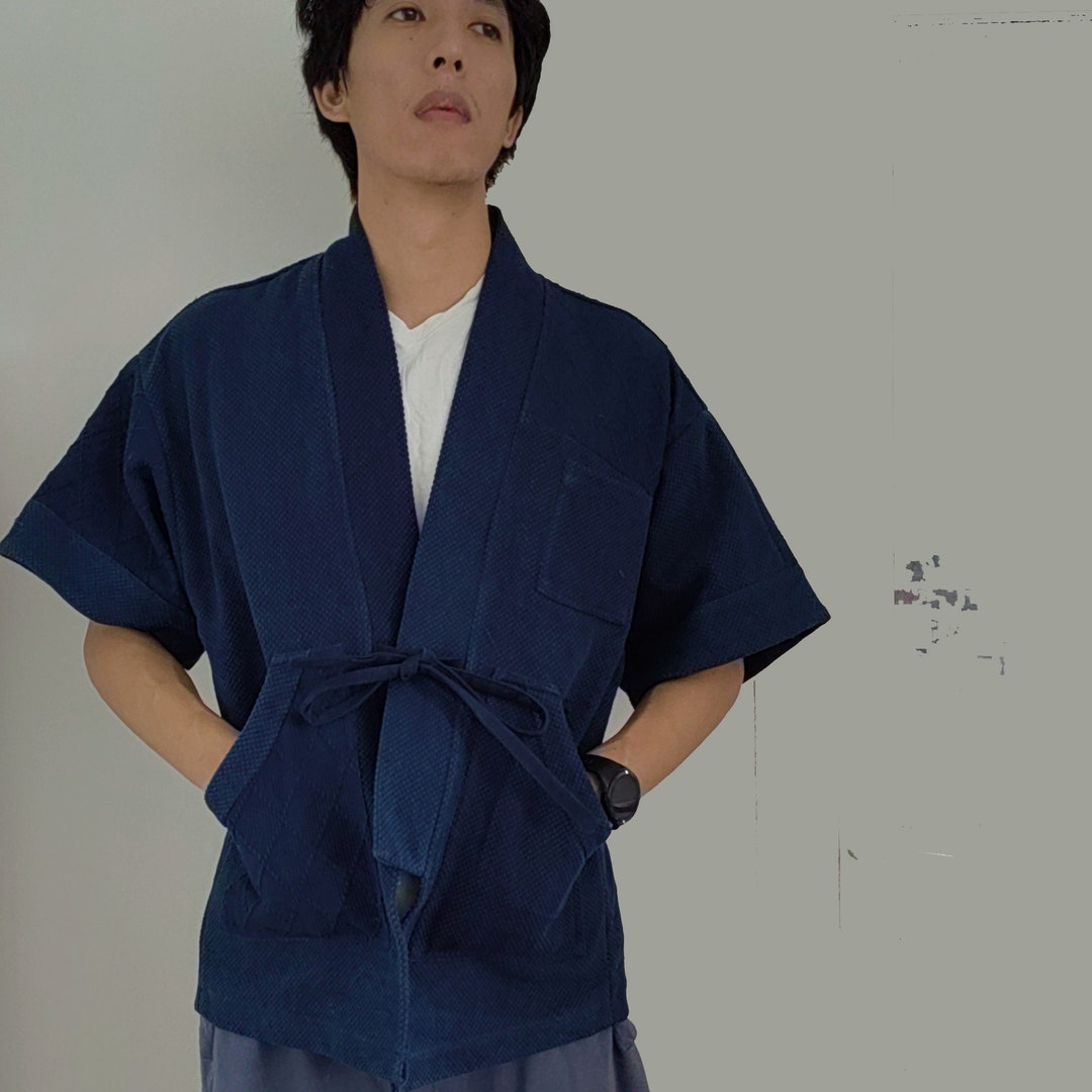 Indigo Blue Short Sleeves Kimono Top Plant Dyed Kimono Etsy