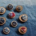 Neza Studio Indigo Vintage Fabric Pins Badges Wood Pins Brooches Round Shape Fabric Pins Clips Accessories 