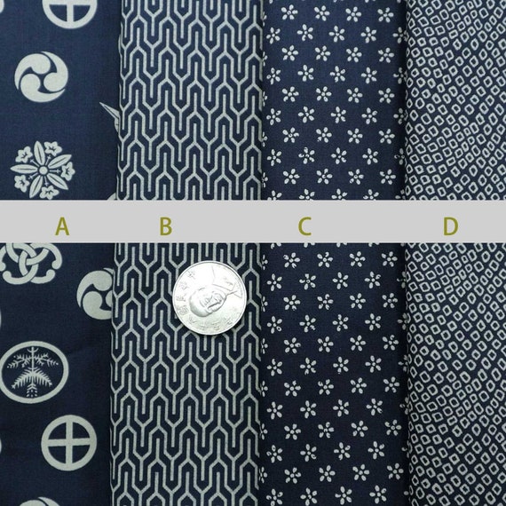 Tessuti giapponesi Navy Cotton Prints Motivi tradizionali