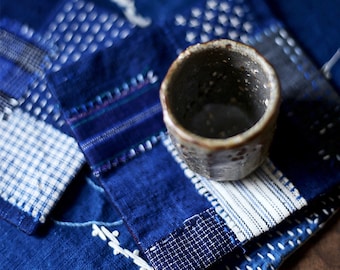 Neza Studio Hand Made Sashiko Tea Cup Coasters Mat Indigo Blue Boro Patchwork Fabric Hand Stitching Table Coasters Dining Mat