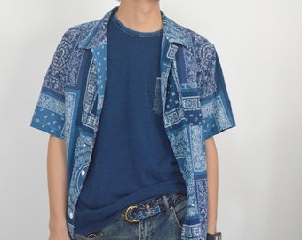 Neza Studio Tie Dye Prints Fabric Belt with Copper Buckle Japanese Indigo Blue Style Cotton Fabric Belt