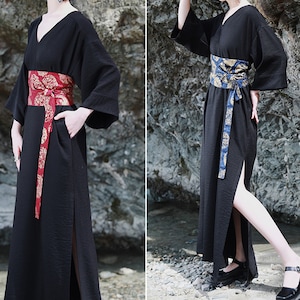 Black Kimono Dress With Belt Half Sleeves Kimono Dress With - Etsy