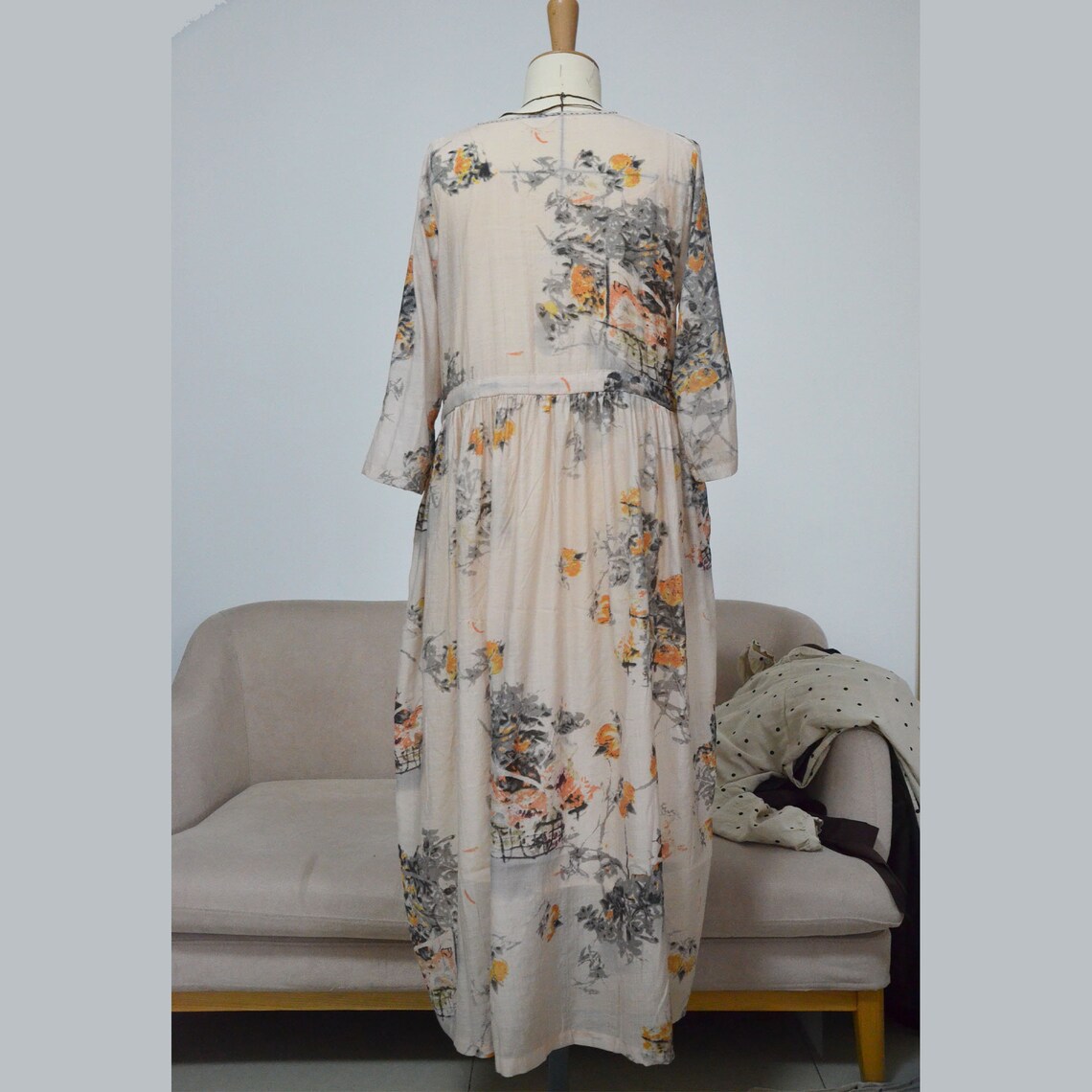 Long Soft cotton Dress with Pockets Long Sleeves Casual Loose Etsy