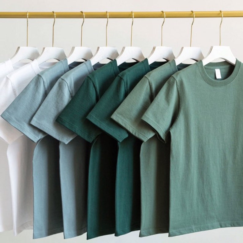 Neza Studio 4 PCS 100% Cotton Heavy Weight Basic Plain T-shirt 270g Soft Thick Tees Unisex Green Color Serie image 2