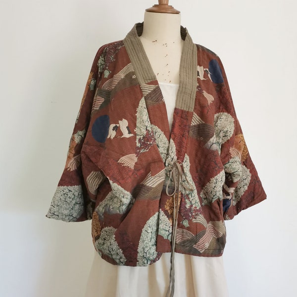 Kimono Coat Floral Cotton Motif Hanfu Modified Jacket Quilted Coat quilted Kimono Chinese Jacket Kimono Cotton Padded Coat women Overcoat