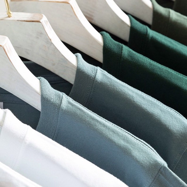 Neza Studio 4 PCS 100% Cotton Heavy Weight Basic Plain T-shirt 270g Soft Thick Tees Unisex Green Color Serie image 8