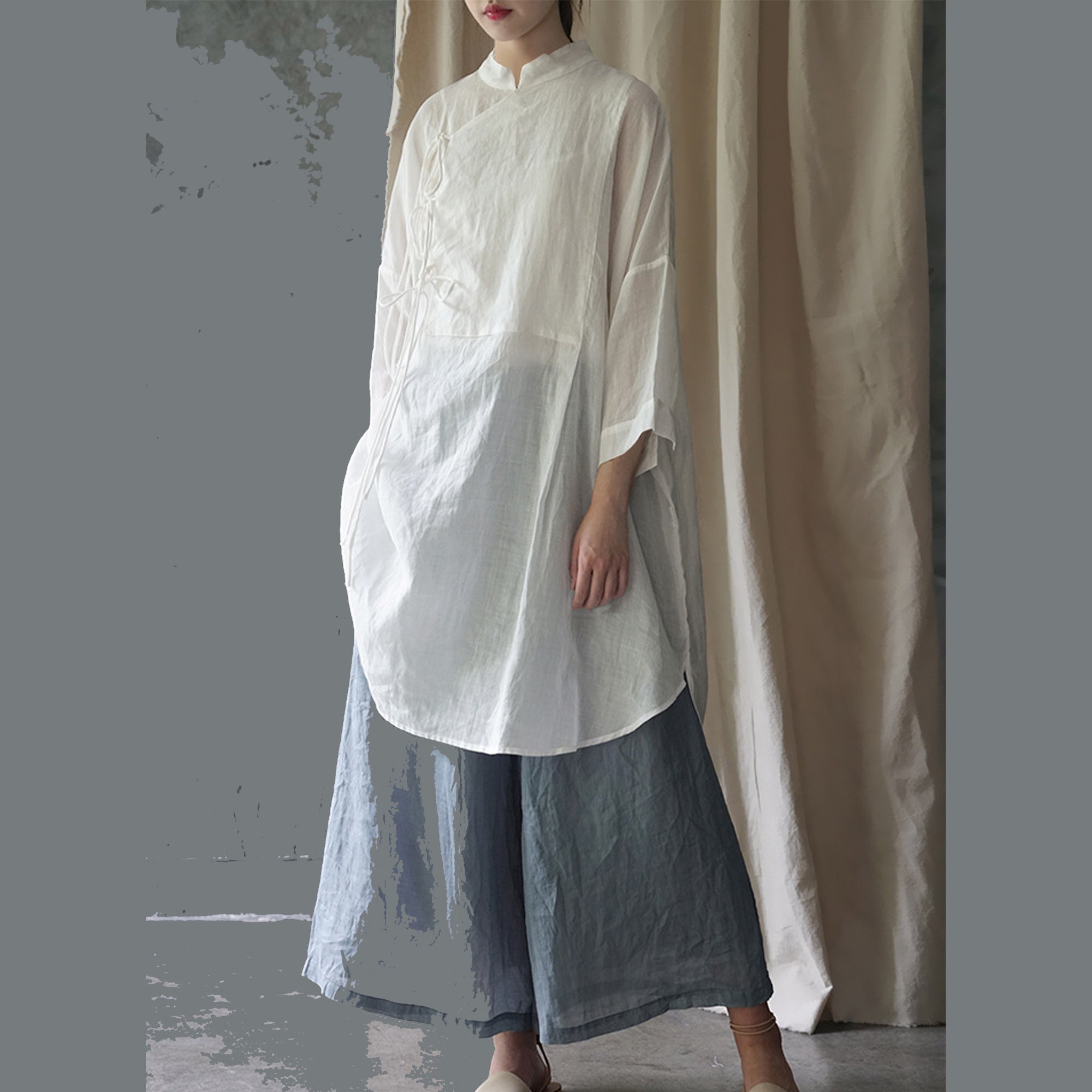 Hanfu Shirt Linen Hanfu Long Shirtdress Chinese Hanfu Top - Etsy