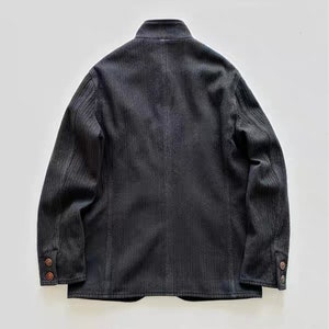 Retro French Work Jacket Thick Japanese Sashiko Fabric Unisex Tailored Jacket Washed Black Jacket Tailor made Fitted Jacket Workwear image 4