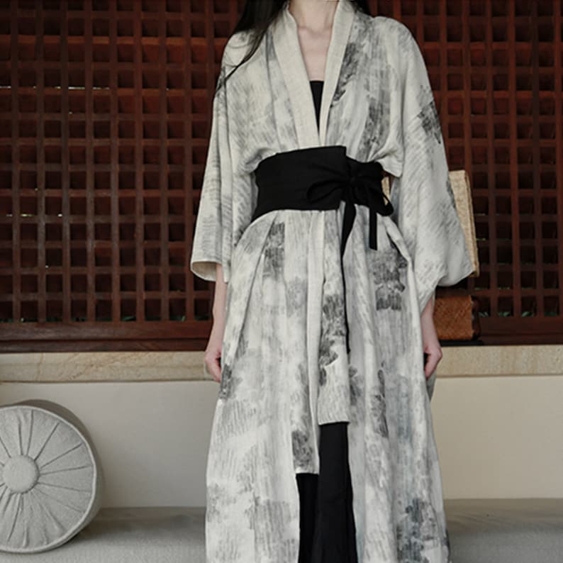 Kimono Linen Modified Hanfu Neza Studio Black Tie Dye Prints - Etsy