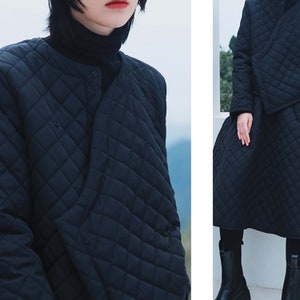 Quilted Kimono Jacket Black Padded Winter Chinese Short Coat Neza Studio Chinese Hanfu Jacket Tang Style Jacket Quilted Skirt Down Jacket image 7