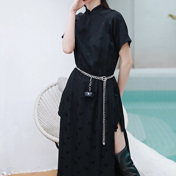 Women's New Black Lace Stitching High Waist Loose Fishtail Pants