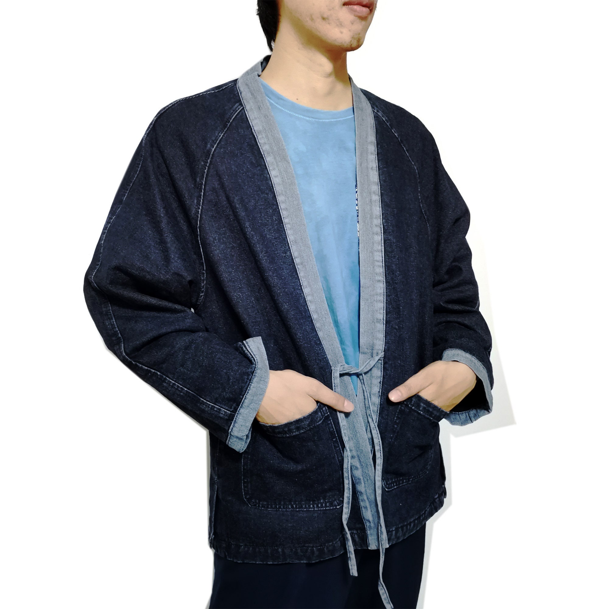 Kimono Denim Winter Fleece Lining Jacket Japanese Noragi Jacket Kimono Top Unisex Kimono Clothes Denim Top Kimono Neza Studio Kimono Jean