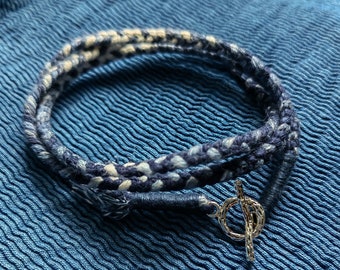 Personalized Initial Indigo Hand dye Blue braided pattern unisex kumihimo bracelet/Necklace  with silver hook 3 sizes
