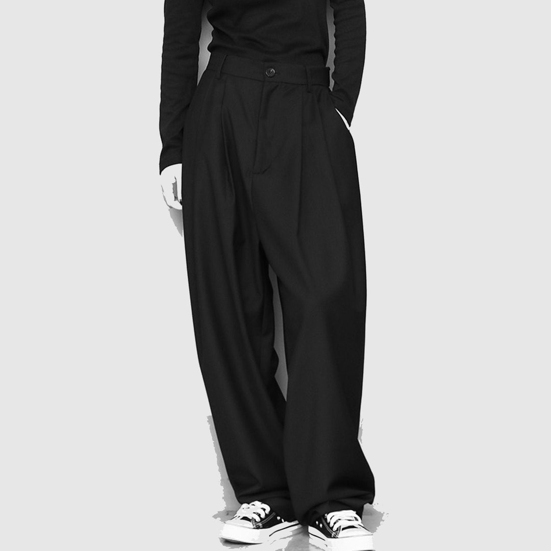 Black Suit Pants Loose Fit Trousers Wide Leg Soft Acetate Pants Neza ...