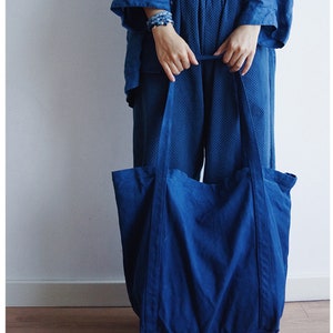 Large Indigo bag. Indigo blue tote bag.Hand Dyed with natural plant color Roomy shopping bag
