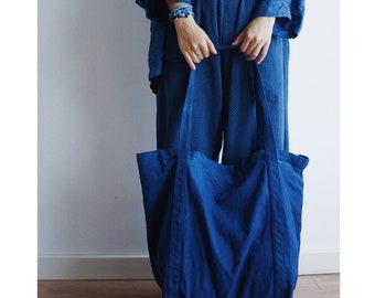 Large Indigo bag. Indigo blue tote bag.Hand Dyed with natural plant color Roomy shopping bag