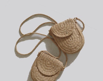Hand made crochet Raffia bag ecru color Raffia bag raffia cossbody bag hand made crochet bag mini bag cell phone bag
