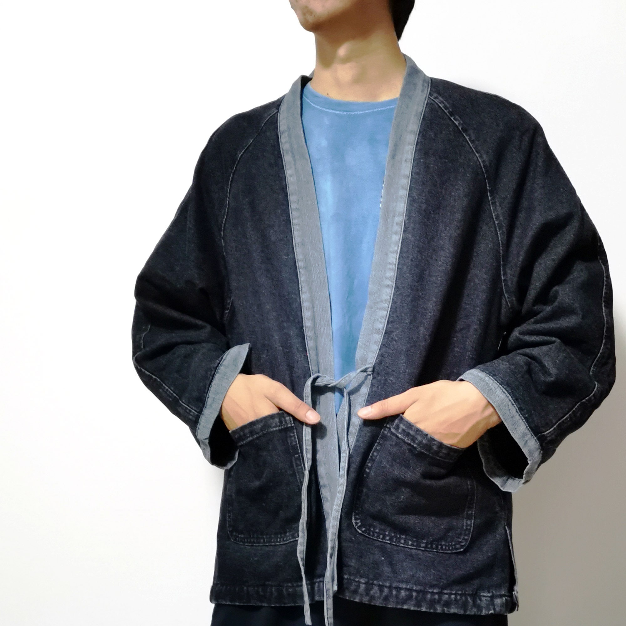Kimono Denim Winter Fleece Lining Jacket Japanese Noragi Etsy